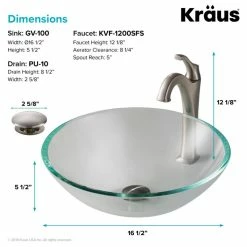 Kraus USA, Inc. Glass Vessel Sink, Arlo Bathroom Faucet, Drain, Ring, Spot Free Stainless Steel -home bar shop fd81544f03518c74 9016 w800 h800 b1 p0