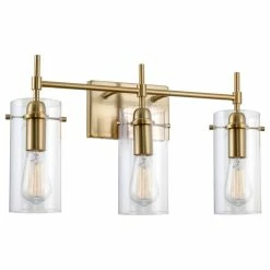 Kira Home Inara 21.5" 3-Light Bathroom / Light, Glass Cylinder Shade, Cool Brass