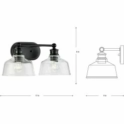 Progress Lighting Singleton 2-Light 17" Matte Black Farmhouse Vanity Light With Clear Glass Shades -home bar shop fe2162e203754a31 1394 w800 h800 b1 p0