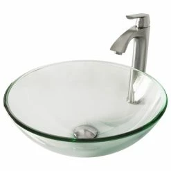VIGO Crystalline Glass Vessel Sink And Linus Vessel Faucet, Brushed Nickel