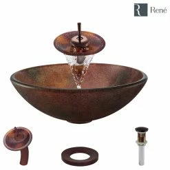 Rene R5-5014 Frosted Glass Vessel Sink, R9-7001 Faucet, Antique Bronze, Oil Rubbed Br