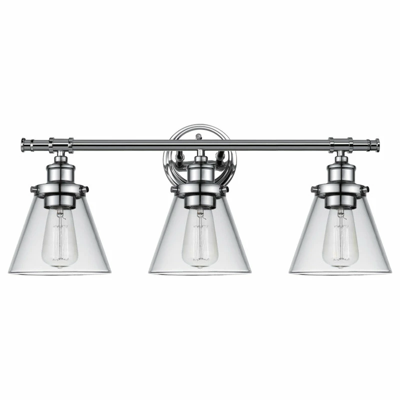 Globe Electric Parker 3-Light Chrome Vanity Light With Clear Glass Shades 1 Globe Electric Parker 3-Light Chrome Vanity Light With Clear Glass Shades