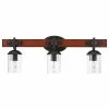 Globe Electric 3-Light Vanity Light, Dark Faux Wood, Clear Seeded Glass Shade