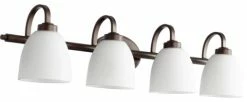 Joshua Marshal Four Light Oiled Bronze Satin Opal Glass Vanity