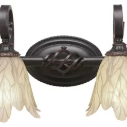 Toltec Lighting Elegante 2 Light Bath Bar, 7" Vanilla Leaf Glass