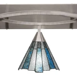 Toltec Lighting Bow 3-Light Bath Bar, With 7" Sea Ice Art Glass, Brushed Nickel