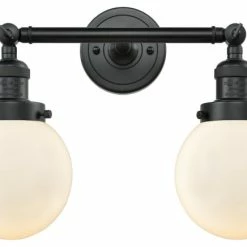 Innovations Lighting Beacon 2-Light LED Bath Fixture, Matte Black, Glass: Matte White Cased