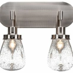 Toltec Lighting Meridian 2 Light Bath Bar, Brushed Nickel Finish, 5" Clear Bubble Glass