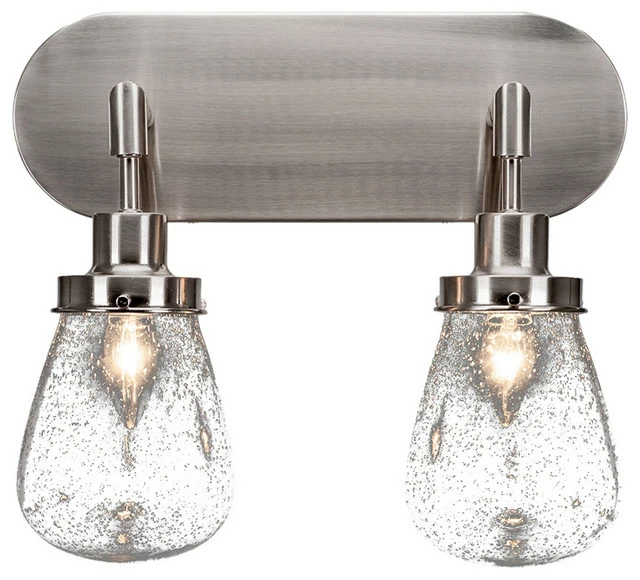 Toltec Lighting Meridian 2 Light Bath Bar, Brushed Nickel Finish, 5" Clear Bubble Glass 1 Toltec Lighting Meridian 2 Light Bath Bar, Brushed Nickel Finish, 5" Clear Bubble Glass