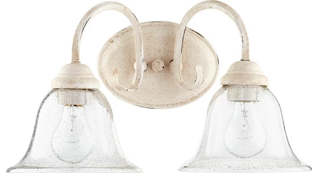 Quorum International Spencer 2-Light Vanity Fixture, Persian White With Clear Seeded Glass 1 Quorum International Spencer 2-Light Vanity Fixture, Persian White With Clear Seeded Glass