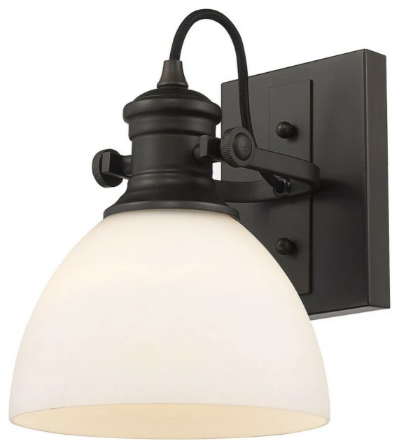 Golden Lighting Hines 1-Light Bath Vanity, Rubbed Bronze, Opal Glass 1 Golden Lighting Hines 1-Light Bath Vanity, Rubbed Bronze, Opal Glass