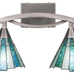 Toltec Lighting Bow 2-Light Bath Bar, Brushed Nickel Finish, 7" Sea Ice Art Glass