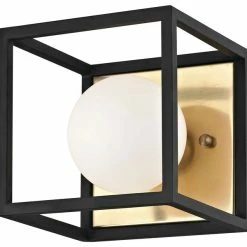 Hudson Valley Lighting Aira 5"W LED Bath Light - Aged Brass Finish - Black Accents - Opal Etched Glass