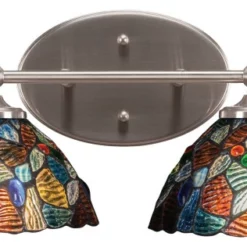 Toltec Lighting Capri 2 Light Bath Bar, Brushed Nickel Finish, 7" Blue Mosaic Art Glass