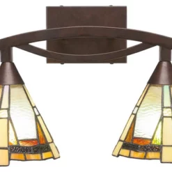 Toltec Lighting Bow 2-Light Bath Bar, Bronze Finish With 7" Zion Art Glass, Bronze