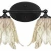 Toltec Lighting Capri 2 Light Bath Bar, Matte Black Finish, 7" Vanilla Leaf Glass