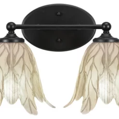 Toltec Lighting Capri 2 Light Bath Bar, Matte Black Finish, 7" Vanilla Leaf Glass