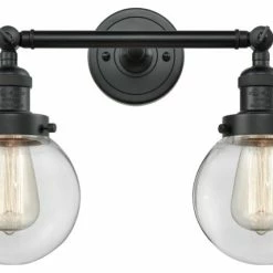 Innovations Lighting Beacon 2-Light LED Bath Fixture, Matte Black, Glass: Clear