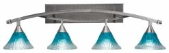 Toltec Lighting Bow 4 Light Bath Bar, 7" Teal Crystal Glass