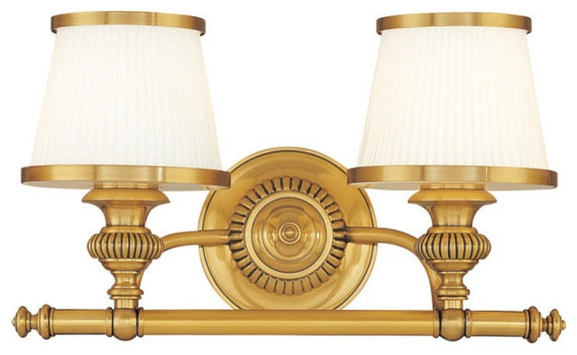 Hudson Valley Lighting Milton 2-Light Bath And Vanity With Opal Glossy Glass Shade, Flemish Brass 1 Hudson Valley Lighting Milton 2-Light Bath And Vanity With Opal Glossy Glass Shade, Flemish Brass