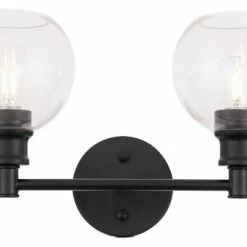 Elegant Furniture & Lighting Collier 2-Light Wall Sconce, Black And Clear Glass