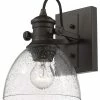 Golden Lighting Hines 1-Light Bath Vanity In Rubbed Bronze With Seeded Glass