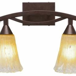 Toltec Lighting Bow 2 Light Bath Bar, 5.5" Fluted Amber Crystal Glass