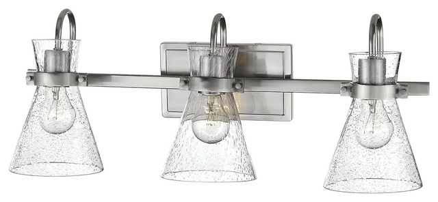 Millennium Lighting Incorporated 3-Light Brushed Nickel Vanity With Clear Seeded Glass 1 Millennium Lighting Incorporated 3-Light Brushed Nickel Vanity With Clear Seeded Glass