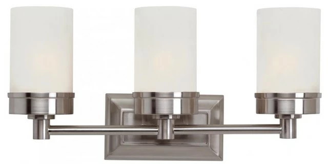 Joshua Marshal Three Light Brushed Nickel White Frosted Glass Vanity 1 Joshua Marshal Three Light Brushed Nickel White Frosted Glass Vanity