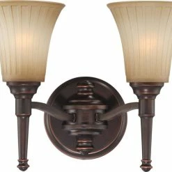 Satco Products Georgetown Bronze And Amaretto Glass 2-Light Bath Vanity Wall