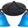 Toltec Lighting Zilo 2-Light Bath Bar, Matte Black Finish, 7" Blue Italian Glass
