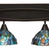 Toltec Lighting Bow 4-Light Bath Bar, With 7" Blue Mosaic Art Glass, Black Copper