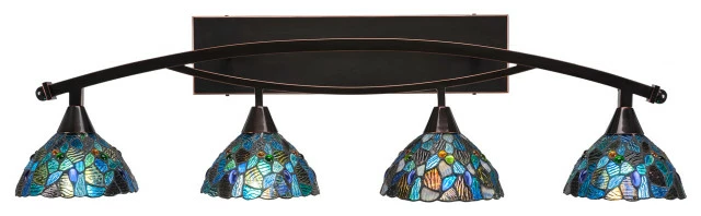 Toltec Lighting Bow 4-Light Bath Bar, With 7" Blue Mosaic Art Glass, Black Copper 1 Toltec Lighting Bow 4-Light Bath Bar, With 7" Blue Mosaic Art Glass, Black Copper