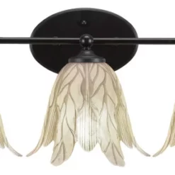Toltec Lighting Capri 3 Light Bath Bar, Matte Black Finish, 7" Vanilla Leaf Glass