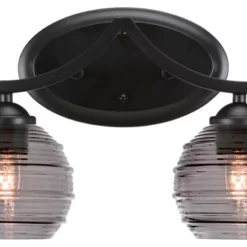 Toltec Lighting Zilo 2 Light Bath Bar Shown In Matte Black Finish With 6" Smoke Ribbed Glass