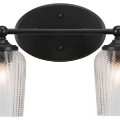 Toltec Lighting Capri 2 Light Bath Bar, Matte Black Finish, 5" Clear Textured Glass