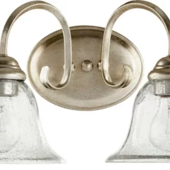 Quorum International Spencer 2-Light Vanity Fixture, Aged Silver Leaf With Clear Seeded Glass