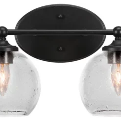 Toltec Lighting Capri 2 Light Bath Bar, Matte Black Finish, 5.75" Clear Bubble Glass