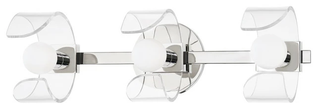Hudson Valley Lighting Ora 3-Light Bath Bracket, Polished Nickel, Clear Acrylic, Opal Glass 1 Hudson Valley Lighting Ora 3-Light Bath Bracket, Polished Nickel, Clear Acrylic, Opal Glass