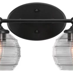 Toltec Lighting Capri 2 Light Bath Bar, Matte Black Finish, 6" Clear Ribbed Glass
