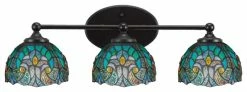 Toltec Lighting Capri 3 Light Bath Bar, Matte Black Finish, 7" Turquoise Cypress Art Glass