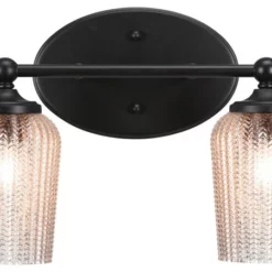 Toltec Lighting Capri 2 Light Bath Bar, Matte Black Finish, 5" Silver Textured Glass