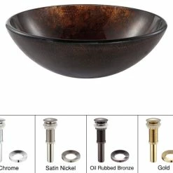 Kraus USA, Inc. Pluto 16 1/2" Glass Vessel Bathroom Sink, PU Drain, Mounting Ring, Bronze