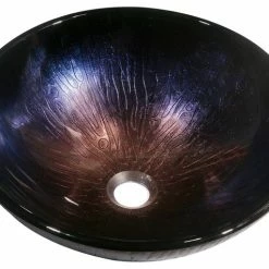 Dawn Kitchen & Bath Products, Inc Dawn Tempered Glass, Hand-Painted Glass Vessel Sink-Round Shape, Dark Violet