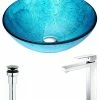 ANZZI Accent Series Deco-glass Vessel Sink In Blue Ice With Enti Faucet In Chrom