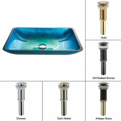 Kraus USA, Inc. Kraus GVR-204-RE 21-7/8" Irruption Blue Glass Vessel Bathroom - Satin Nickel