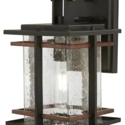 Minka Great Outdoors San Marcos 1-Light Outdoor Wall Mount, Black/Antique Copper, Clear Glass, 11.25"