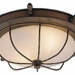 Vaxcel Orleans Copper Coastal Ship Wheel Outdoor Flush Mount Ceiling Light White Glass