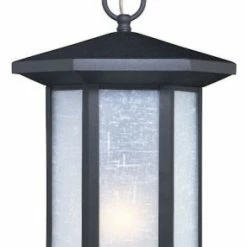 Vaxcel Halsted 1-Light Outdoor Pendant, Textured Black/White Linen Glass
