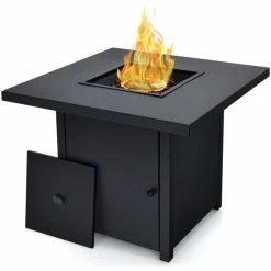 Costway 32" Propane Fire Pit Table 40000 BTU Square Patio Heater W/ Glass Beads & Lid